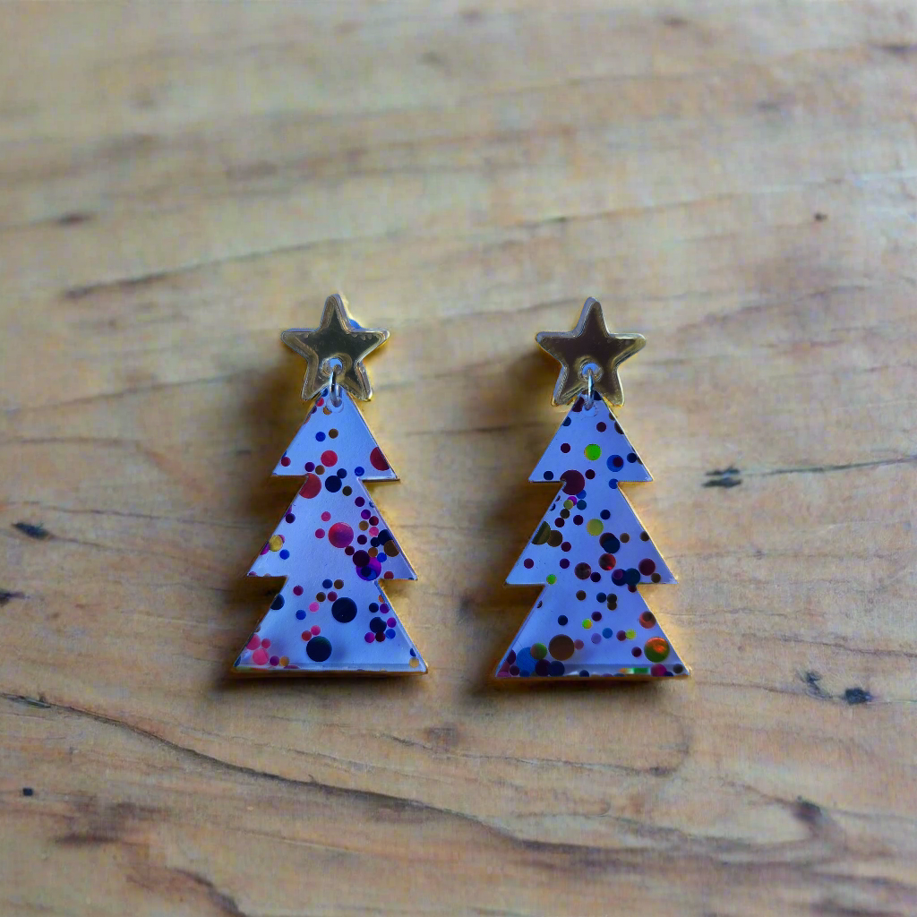 Christmas Tree and Star Confetti Earrings