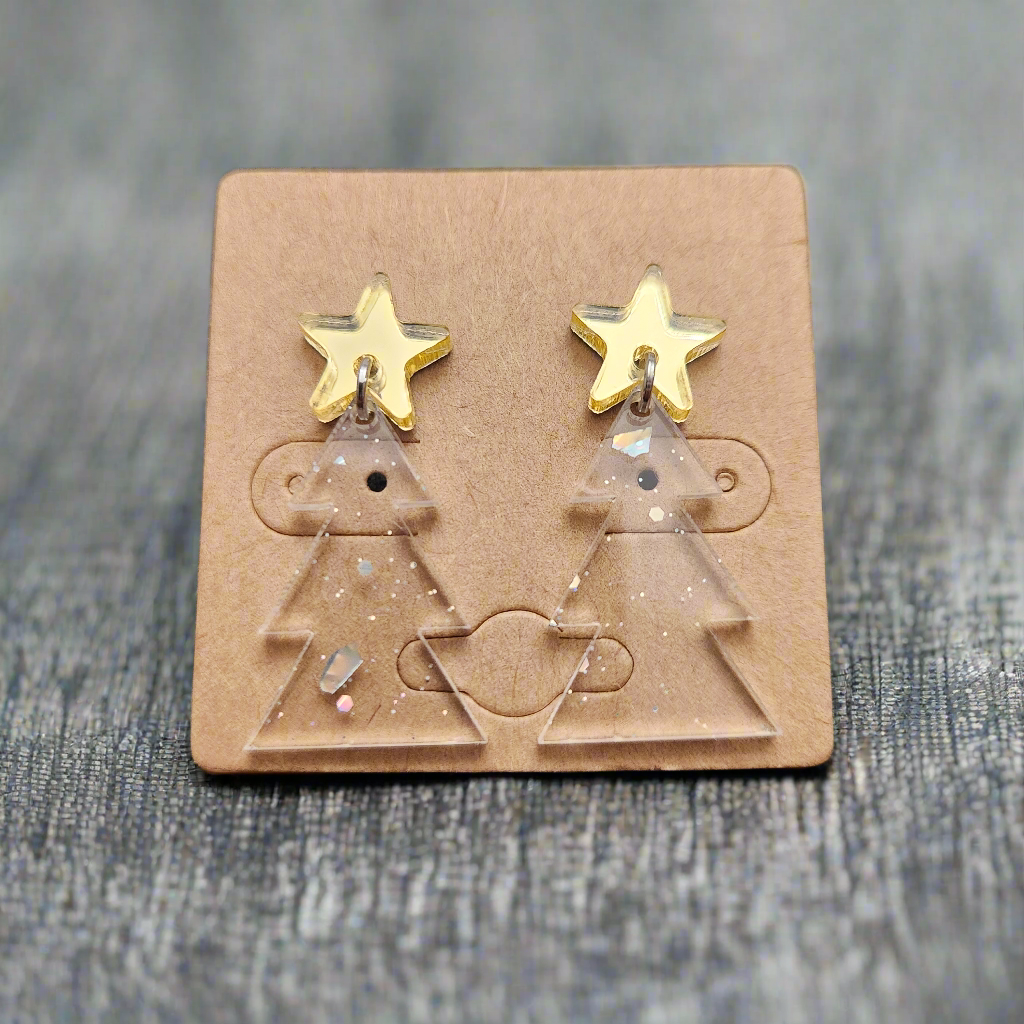 Christmas Tree and Star Silver Sparkle Earrings